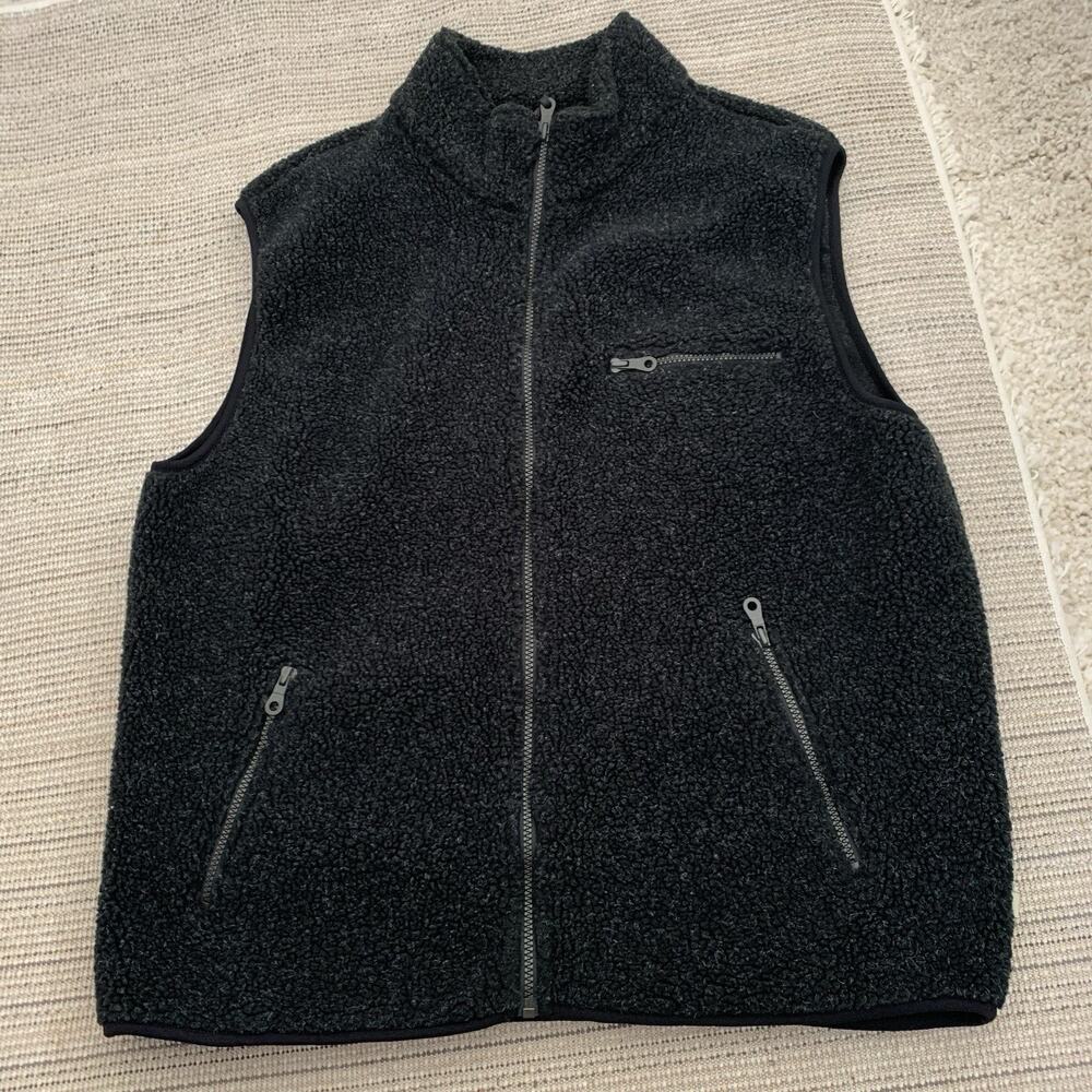 Fieldmaster Faux Sherpa Vest Mens Size 3XL Black Gray Full Zip Pockets Cabincore
